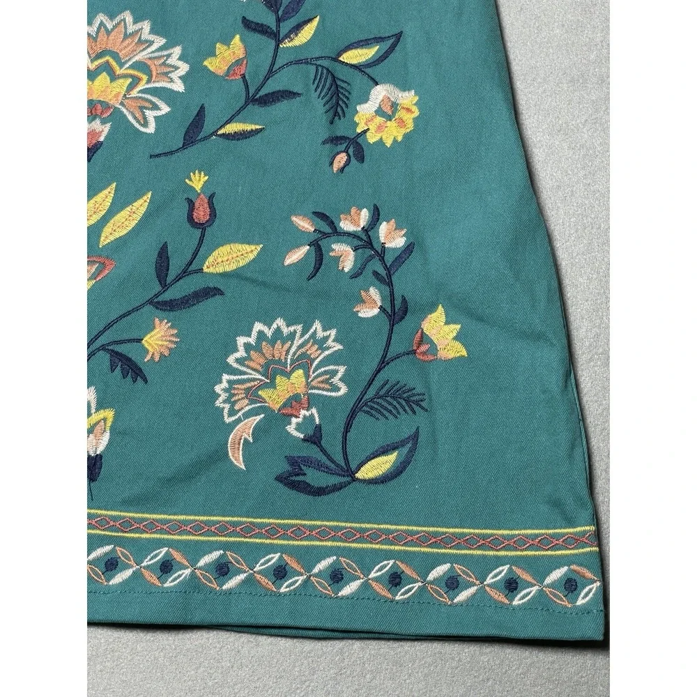 Women's Skirt MED‎ Embroidered Boho Teal Green Stretch Side Zip Colorful Western - Picture 7 of 16